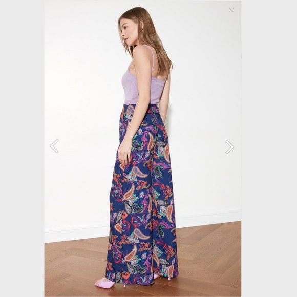 Organic Boho Navy Blue Patterned Wide Leg Trouser - Picture 5 of 11